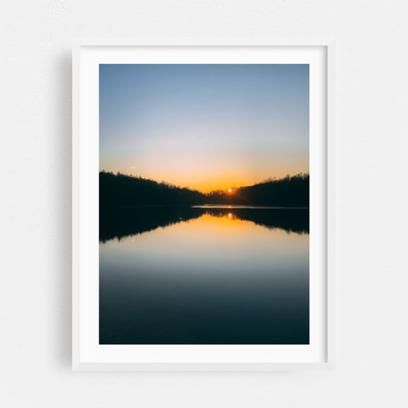 Codorus Winter Sunset - Pennsylvania Photography Sunset Nature Landscape Scenic Minimalist Water White Framed Wall Art Print 18 x 24 inches
