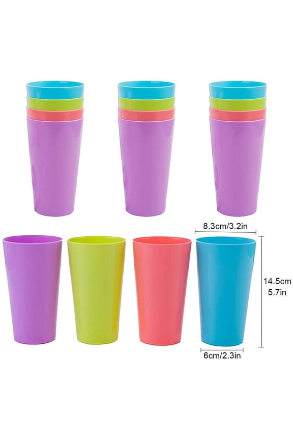 17.05 oz Multi-Color Durable BPA Free Tumbler Glasses, 12 Set