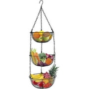 Codream 3 Tier Hanging Fruit Basket, Wire Vegetable Produce Basket for Kitchen, Heavy Duty Fruit Storage Organizer Black Fruit Holder