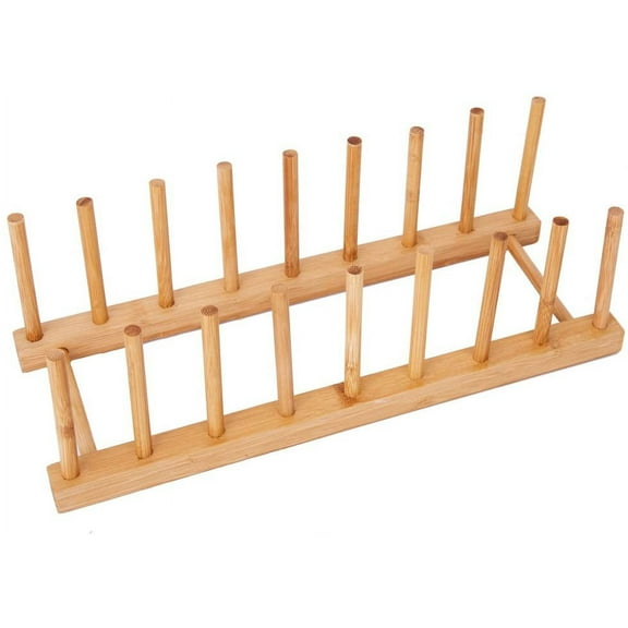 Codream Bamboo Dish Rack, Lid Holder, 18 Vertical Pegs, Brown