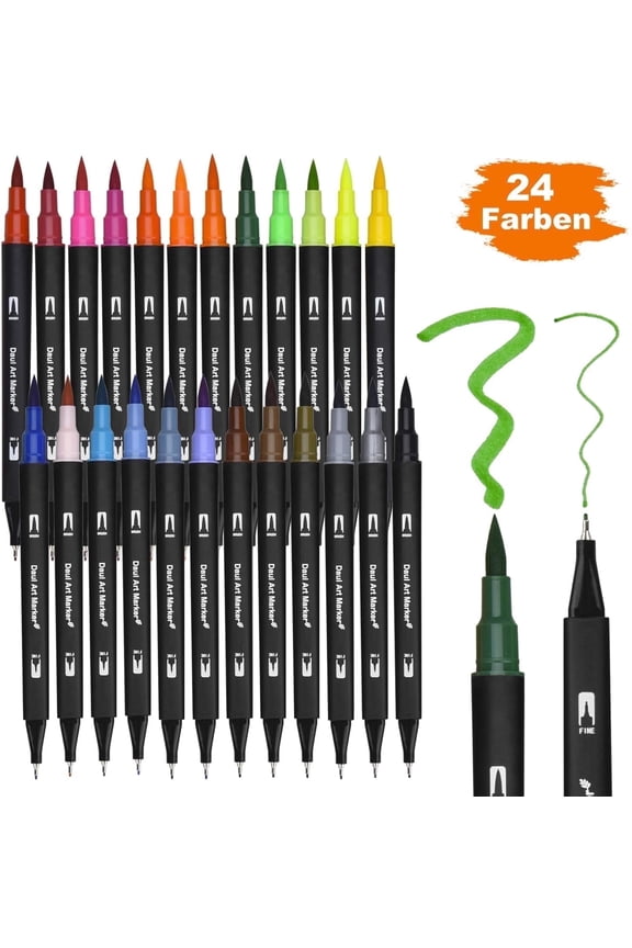 Daul Art Double-Ended Markers, Fine-Point, Permanent Colors, 24 Count Pack