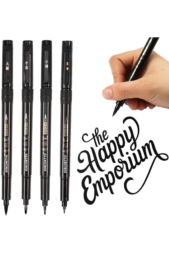 Hand Lettering Markers with Refillable Calligraphy Pen, Extra-Fine Point, Black, 4 Count