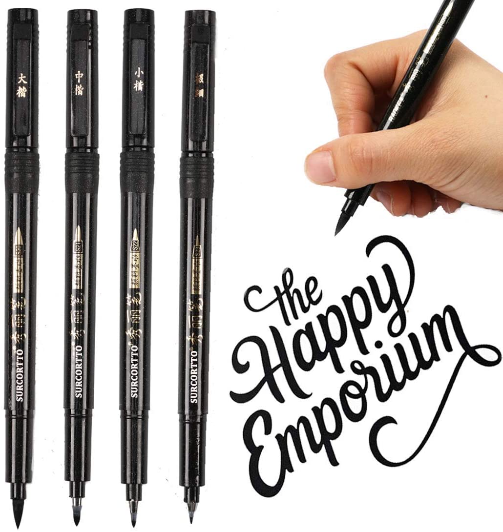 Codream Hand Lettering Pens, Calligraphy Brush Pens Art Markers, 4 Size  Black ink Pen Set for Beginners Writing, Sketching, Drawing, Cartoon