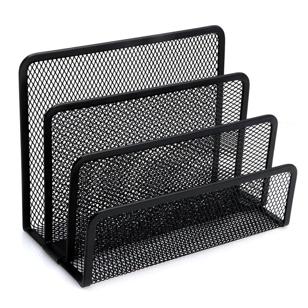CODREAM Triani 1Pcs Metal Mesh Desktop Organizer Mail Organizer Letter Holder with 3 Vertical Upright Compartments for Books Binders Black Desk Organizer