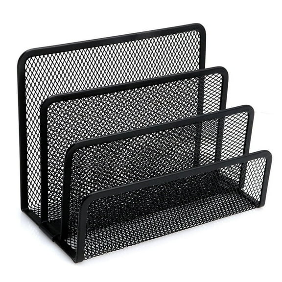 Triani 1Pcs Metal Mesh Desktop Organizer Mail Organizer Letter Holder with 3 Vertical Upright Compartments for Books Binders Black Desk Organizer
