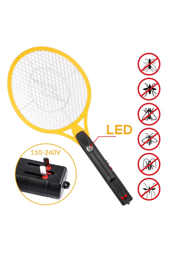 Rechargeable Indoor & Outdoor Bug Zapper Racket with LED Light, Yellow