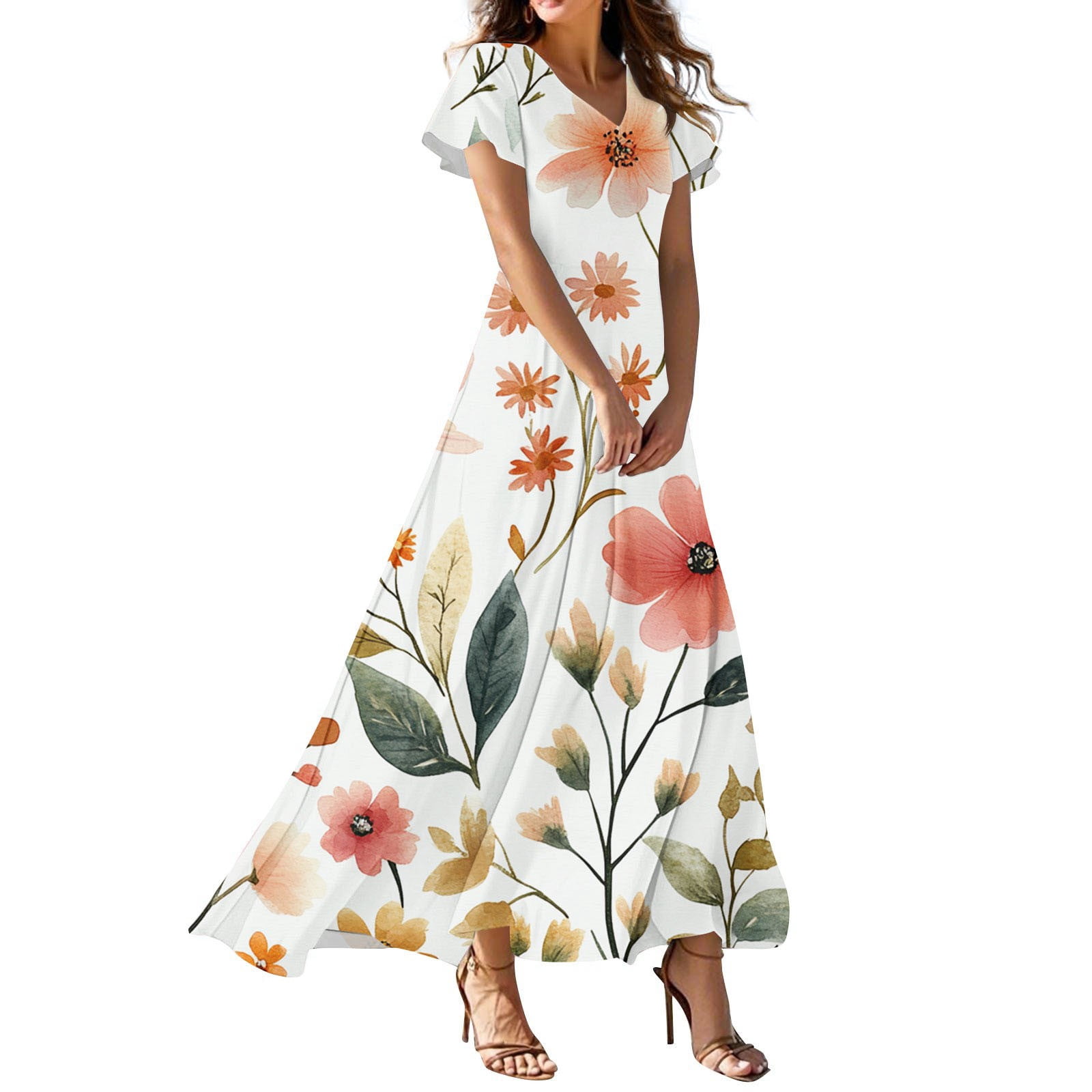 Women's Floral Print Long Sleeve Maxi Dress With Pockets - Summer Casual Button Down Dress - View #7