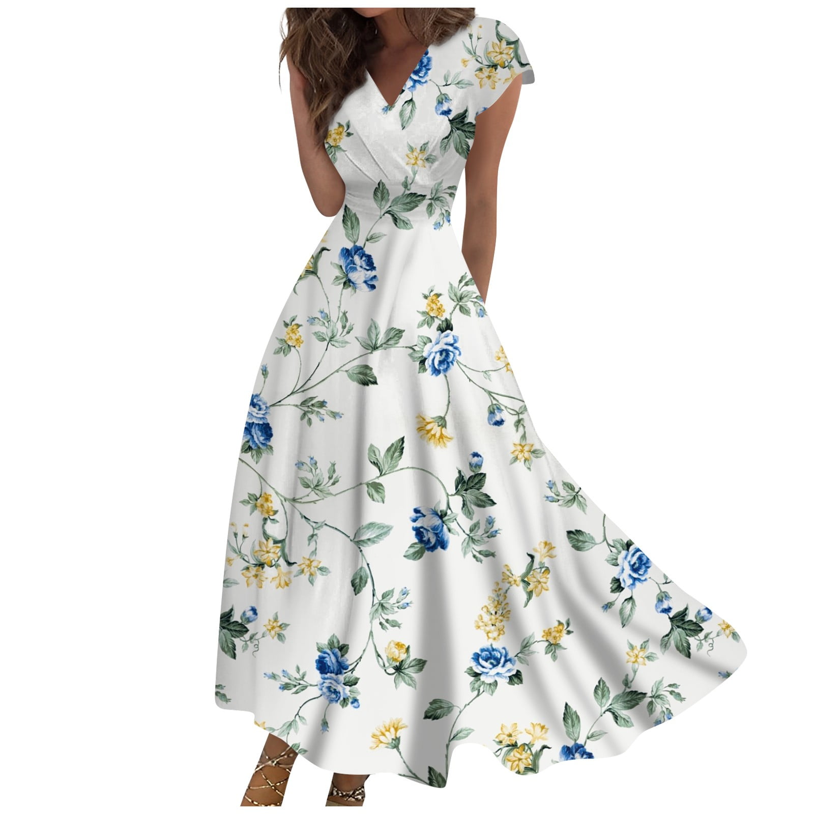 Codres Summer Beach Dresses for Women 2025 V Neck Waist Maxi Dress