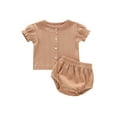 thumbnail image 1 of Coduop 2PCS Baby Girls 2pcs Outfits Short Sleeve Button Down Crop Tops Shorts Set Casual Clothes, 1 of 7