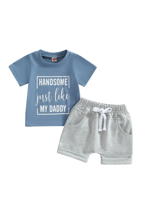 Baby Boy Father's Day Outfit Set Short Sleeve Letter Print T-Shirt and Shorts 2Pcs Set