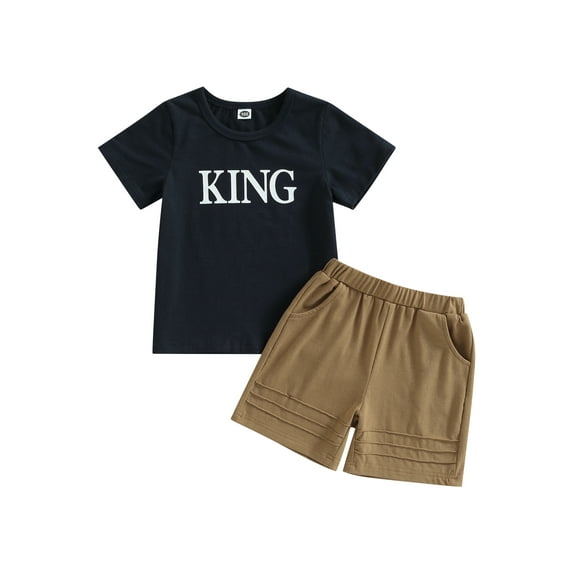 Coduop Baby Boy Summer Outfit Set Short Sleeve King Print Tops + Elastic Waist Shorts 2Pcs Set