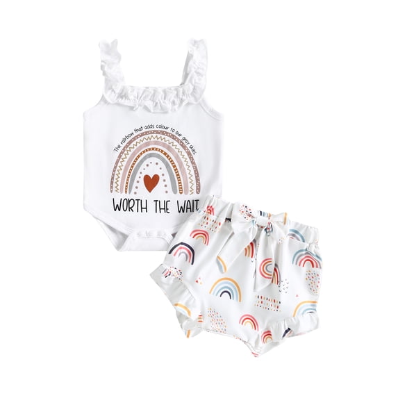 Coduop Baby Girl Clothes Suits Sleeveless Frills Sling Romper Rainbow Shorts 2Pcs Outfit Set