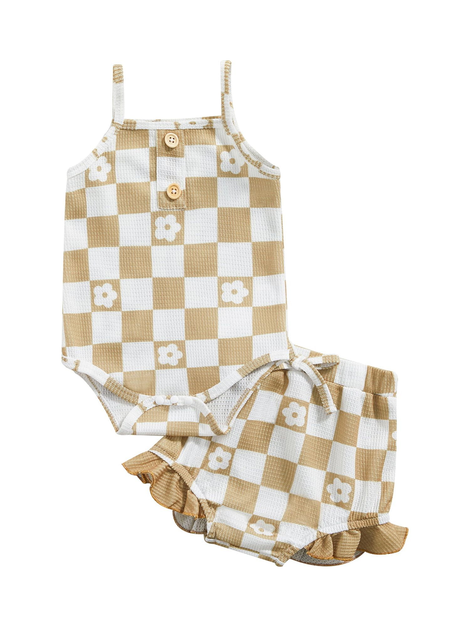 Baby Girls Casual Checkerboard Sleeveless Knit Onesie Clothes
