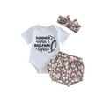 thumbnail image 1 of Coduop Baby Girls Outfit Set,Short Sleeve Romper with Baseball Print Shorts and Hairband 3Pcs Set, 1 of 9