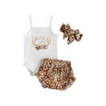 thumbnail image 1 of Coduop Baby Girls Shorts Set,Sleeveless Antlers/Cow Print Romper and Shorts 3Pcs Outfit Set, 1 of 9