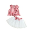 thumbnail image 1 of Coduop Baby Girls Summer Outfit Set Sleeveless Plaid  Ruffle Tank Tops + Tutu Skirt 2Pcs Set, 1 of 9