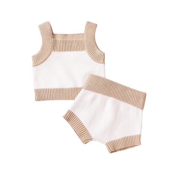 Coduop Infant Baby Boy Girl Clothes Contrast Color Sleeveless Knitted Tank Tops Shorts 2Pcs Set