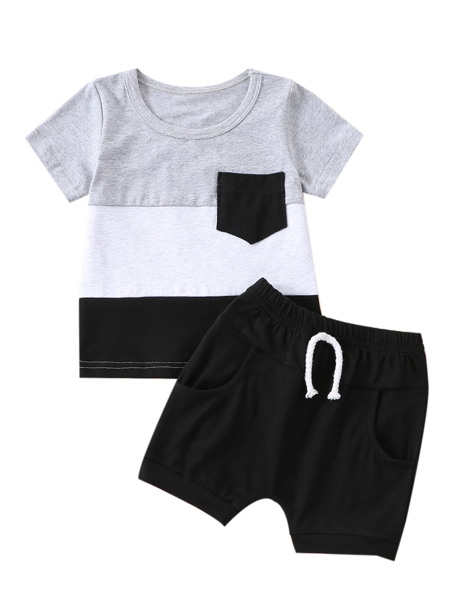 Coduop Infant Baby Boy Summer Outfit Set,Short Sleeve Striped TShirt