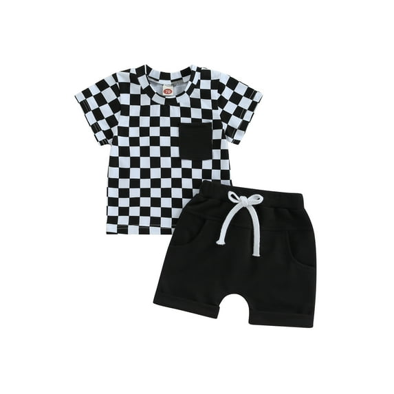 Coduop Infant Baby Boys 2PCS Clothes Set Checkerboard Print Short Sleeve T-Shirts Casual Shorts Set