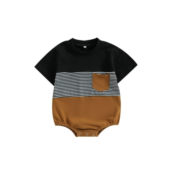 Coduop Infant Baby Boys Girls Romper Contrast Color Short Sleeve Pocket Jumpsuit Bodysuit