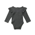 thumbnail image 1 of Coduop Infant Baby Girl Plain Rib Knit Ruffle Long Sleeve Romper Bodysuit Tops, 1 of 6