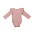 thumbnail image 1 of Coduop Infant Baby Girl Plain Rib Knit Ruffle Long Sleeve Romper Bodysuit Tops, 1 of 6