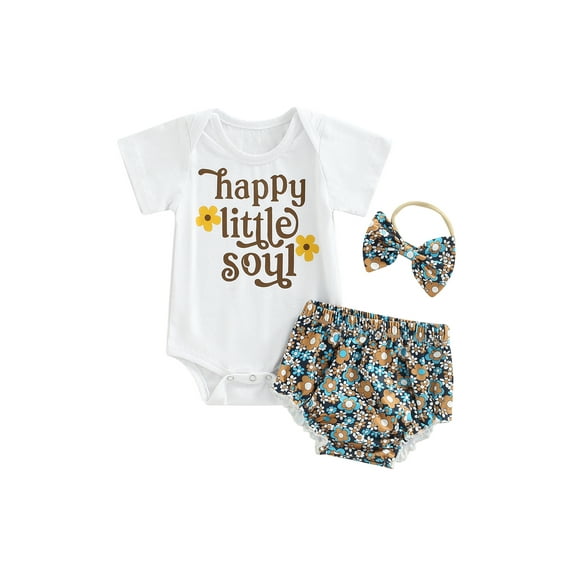 Coduop Infant Baby Girl Summer Short Sleeve Letter Bodysuit Top Flower Shorts