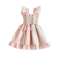 thumbnail image 1 of Coduop Infant Baby Girl's Fly Sleeves Square Neck Striped Print Party Princess Dress, 1 of 8