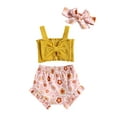 thumbnail image 1 of Coduop Infant Baby Girls Clothes Set Ribbed Bowknot Sling Tank Tops Floral Shorts 3Pcs Outfit Set, 1 of 8