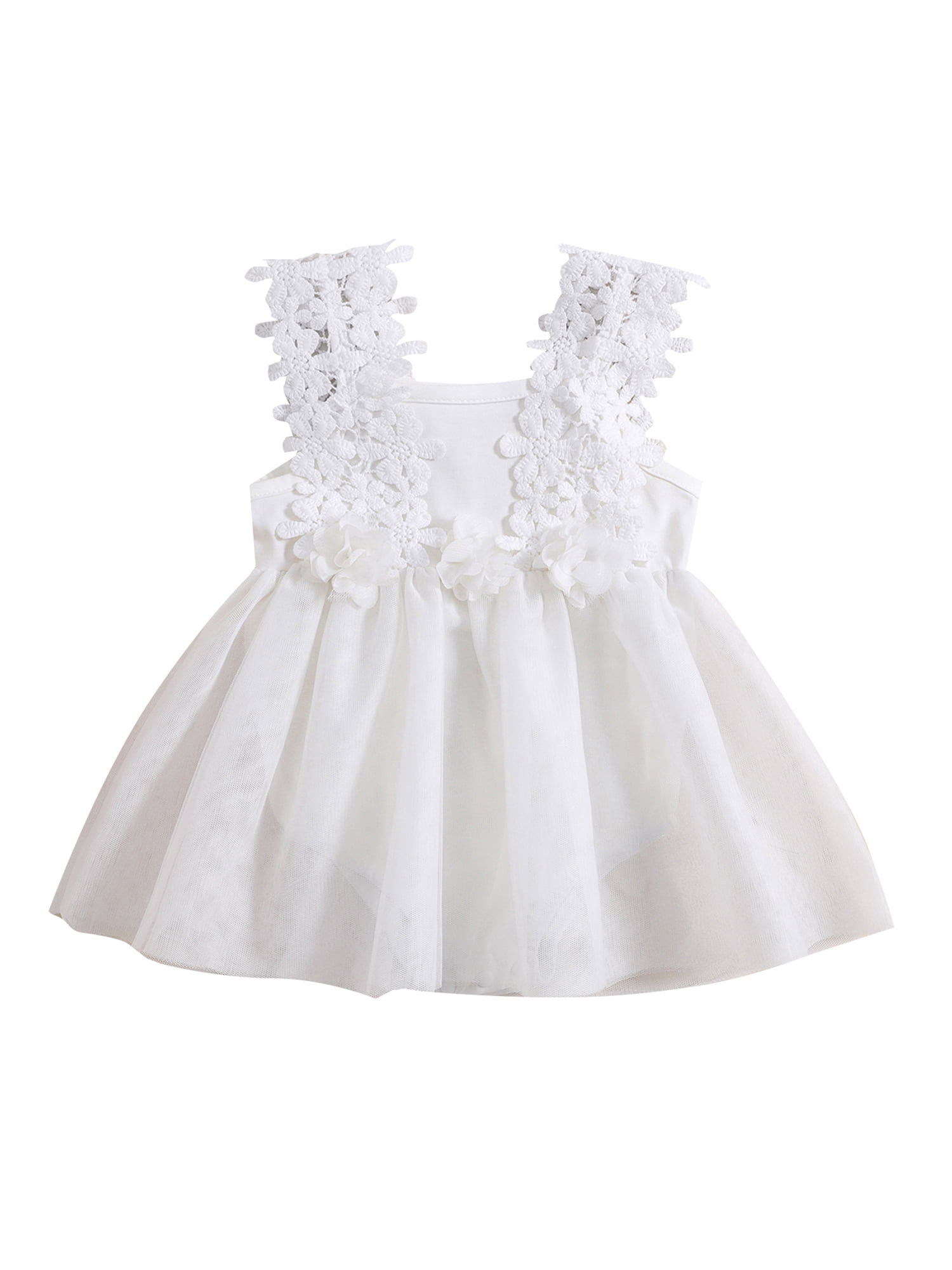Coduop Infant Baby Girls Romper Dress Lace Flower Sleeveless Mesh Tulle