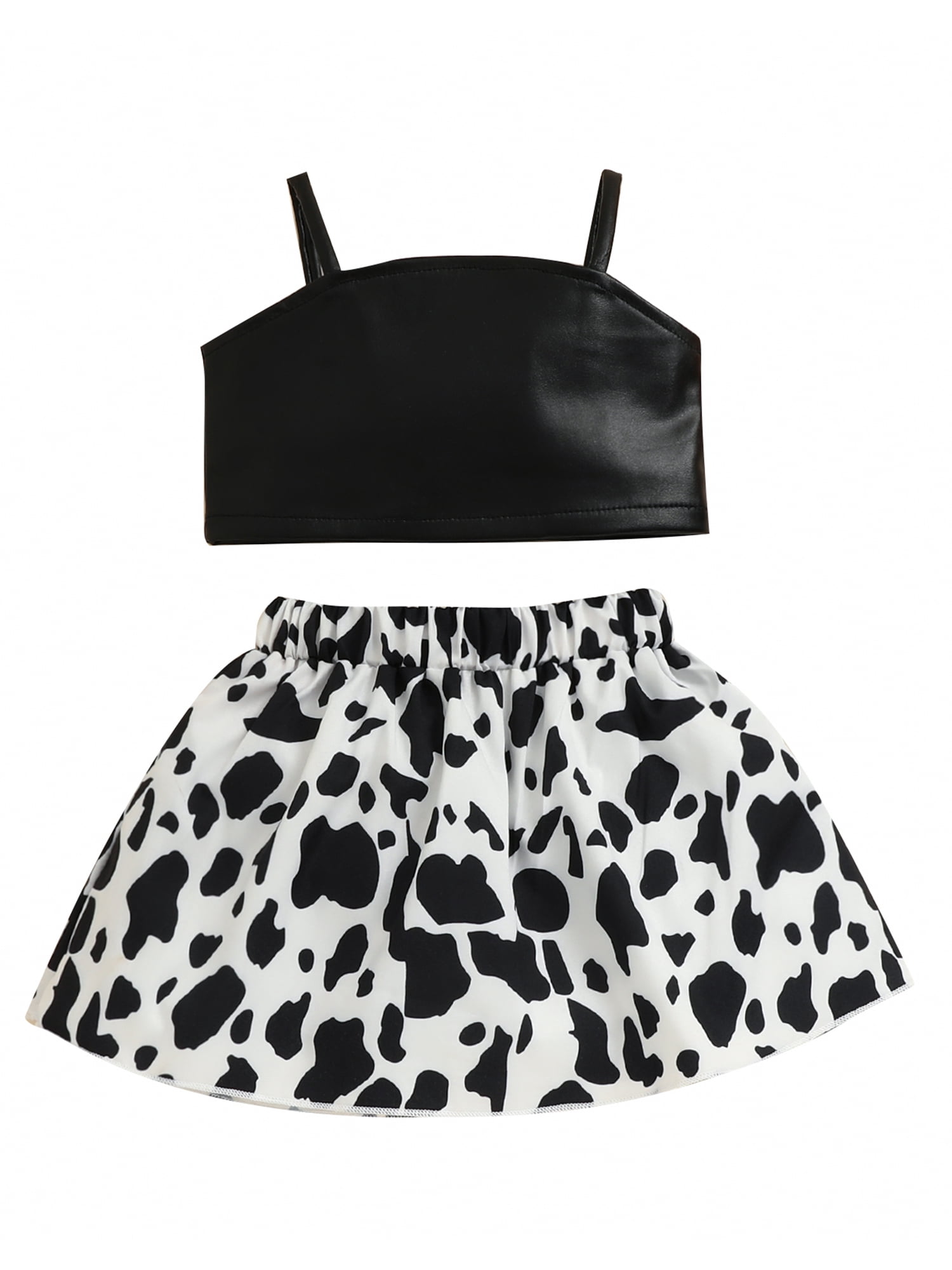 Coduop Infant Baby Girls Summer Clothes Set Leather Camisole + Cow