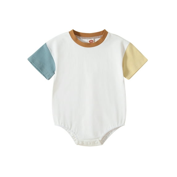 Coduop Infant Baby Romper Contrast Color Short Sleeve Jumpsuits Summer Newborns Bodysuits