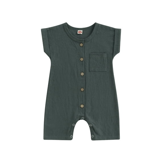 Coduop Infant Baby Short Sleeve Basic Bodysuit Jumpsuit Solid Color Button Newborn Playsuit