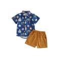 thumbnail image 1 of Coduop Kid Boys Pants Suit,Short Sleeve Buttons Lapel Shirt and Shorts 2Pcs Boho Outfit Set, 1 of 9