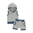 thumbnail image 1 of Coduop Kids Baby Boys Summer Outfit Striped Print Sleeveless Hooded Tops with Drawstring Shorts Set, 1 of 6