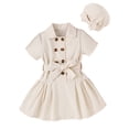 thumbnail image 1 of Coduop Kids Girls 2PCS Outfit Casual Short Sleeve Button Front A-Line Dress and Bowknot Hat, 1 of 8