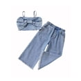 thumbnail image 1 of Coduop Kids Girls Denim Spaghetti Straps Bow Cami Crop Top Wide Leg Jeans Girls Trendy Clothes, 1 of 7