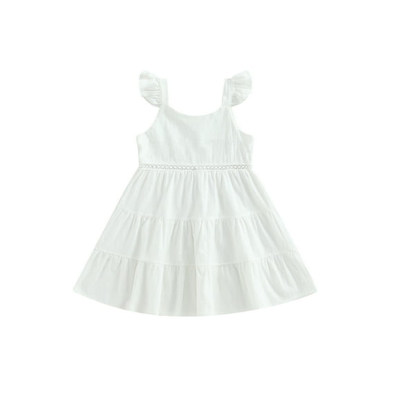 Coduop Kids Girls Summer Casual Ruffle Sleeve Princess Dress Cute Tiered Swing A-Line Sundress