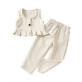 thumbnail image 1 of Coduop Kids Girls Summer Sleeveless Ruffle Hem Sling Vest + Solid Color Pants 2PCS Outfit Set, 1 of 9