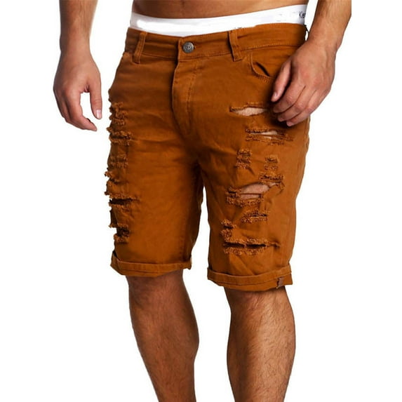 Coduop Men Denim Shorts Distressed Ripped Jeans Casual Holes Pants Short Summer M-3XL