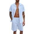 thumbnail image 1 of Coduop Men Short Sleeve Button Down T Shirt Short Set Summer Casual Outfits M-2XL, 1 of 6