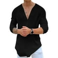thumbnail image 1 of Coduop Mens Henley Shirt Long Sleeve V-Neck Solid Color Casual Shirt Hawaiian T-Shirt Blouse Tops, 1 of 6