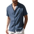 thumbnail image 1 of Coduop Mens Summer Casual Lapel Shirt Solid Color Short Sleeve Button Shirts Loose Fit Blouse Tops, 1 of 3