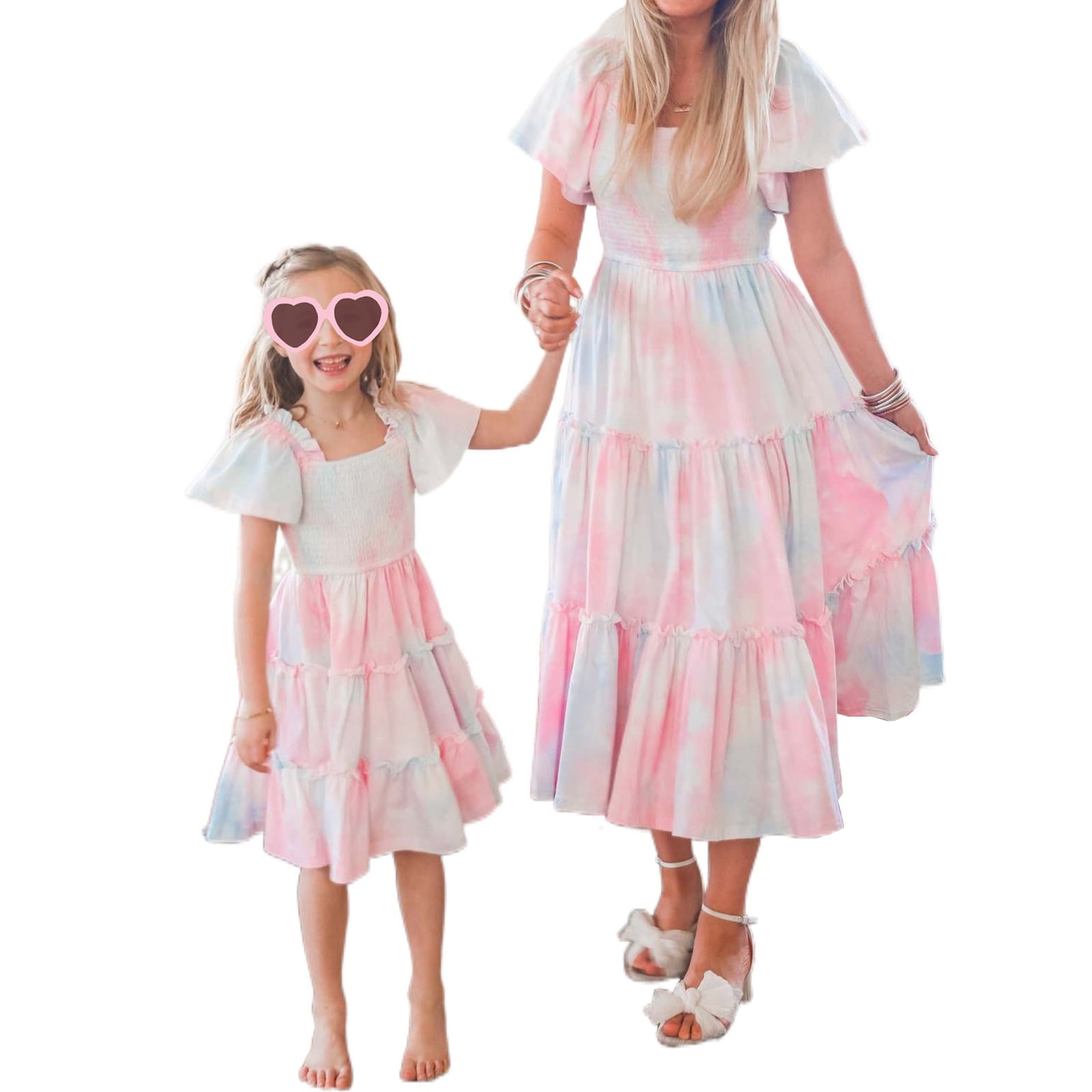 Coduop Mother Daughter Matching Dresses Square Neck Short Sleeve Tiered Family Dress - Walmart.com Coduop Mother Daughter Matching Dresses Square Neck Short Sleeve Tiered Family Dress - Walmart.com