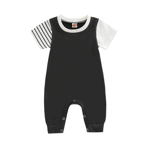 Coduop Newborn Baby Boy Bodysuit Jumpsuit Short Sleeve Striped Patchwork Romper Newborn Playsuit