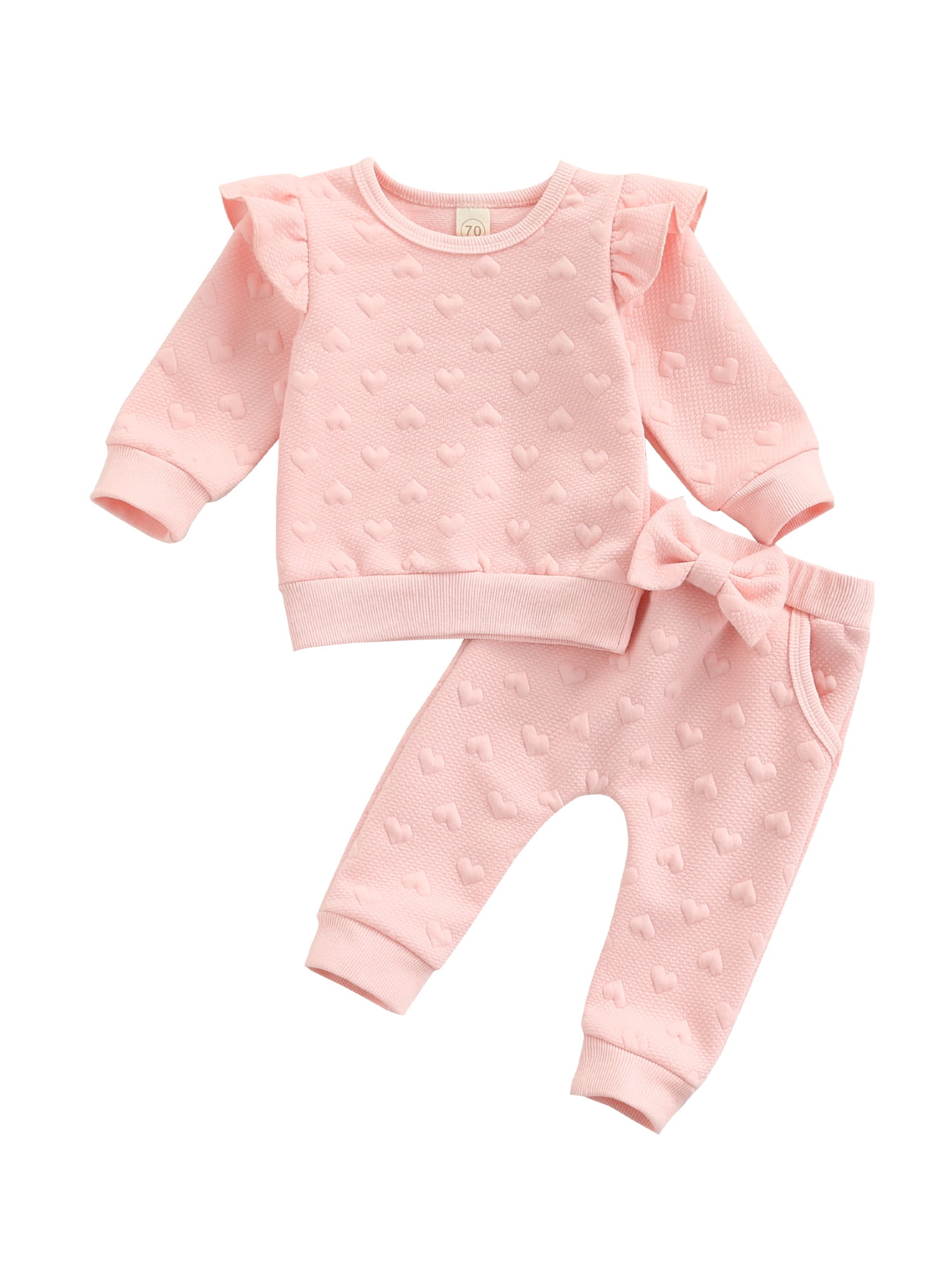 Coduop Newborn Baby Girl Sweatsuit Solid Long Sleeve Warm Pullover Pant