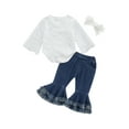 thumbnail image 1 of Coduop Newborn Baby Girls Long Sleeve Lace Rompers + Flare Long Jeans 3Pcs Outfits Set, 1 of 9