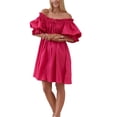 thumbnail image 1 of Coduop Sundresses for Women Casual Maxi Dress Off Shoulder Boat Neck Puff Sleeve Beach Dress, 1 of 5