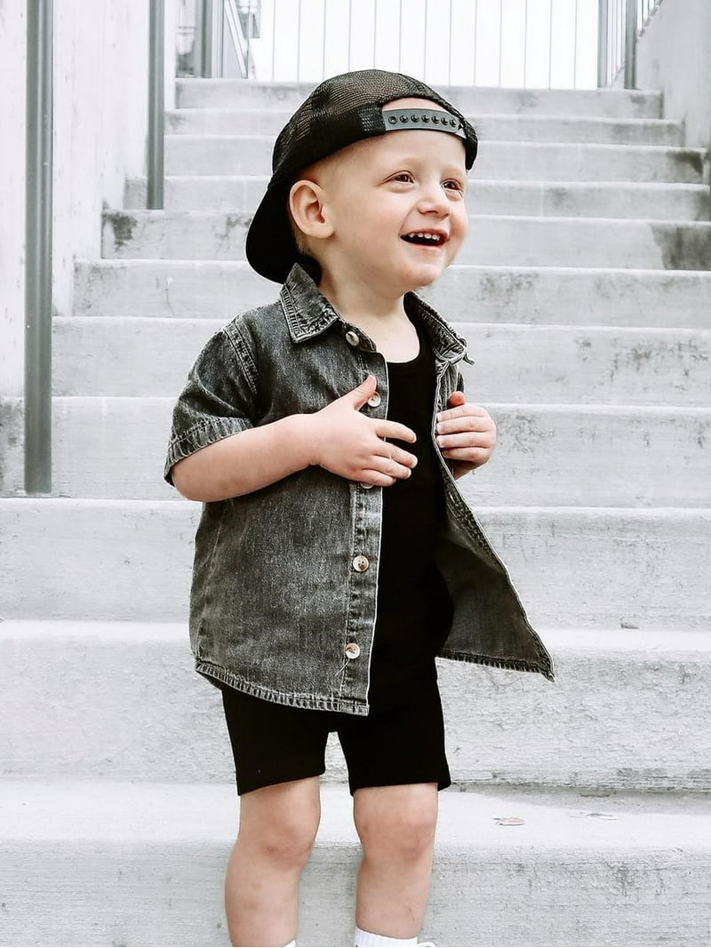 Coduop Toddler Baby Boy Denim Shirt Lapel Collar Short Sleeve