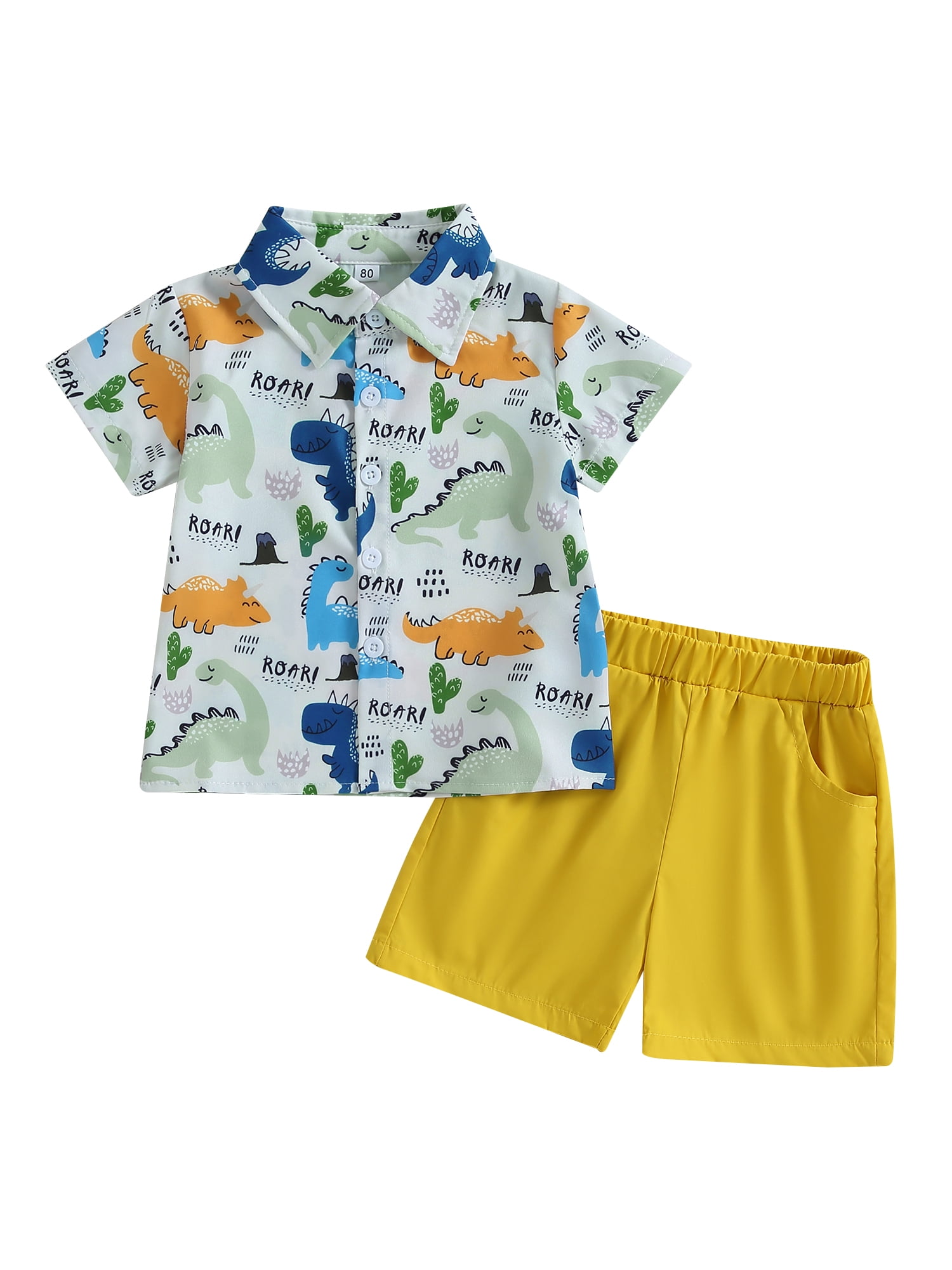 Boys Dinosaur Printed Shirt & Short Co-Ord Set Navy Blue main image 0